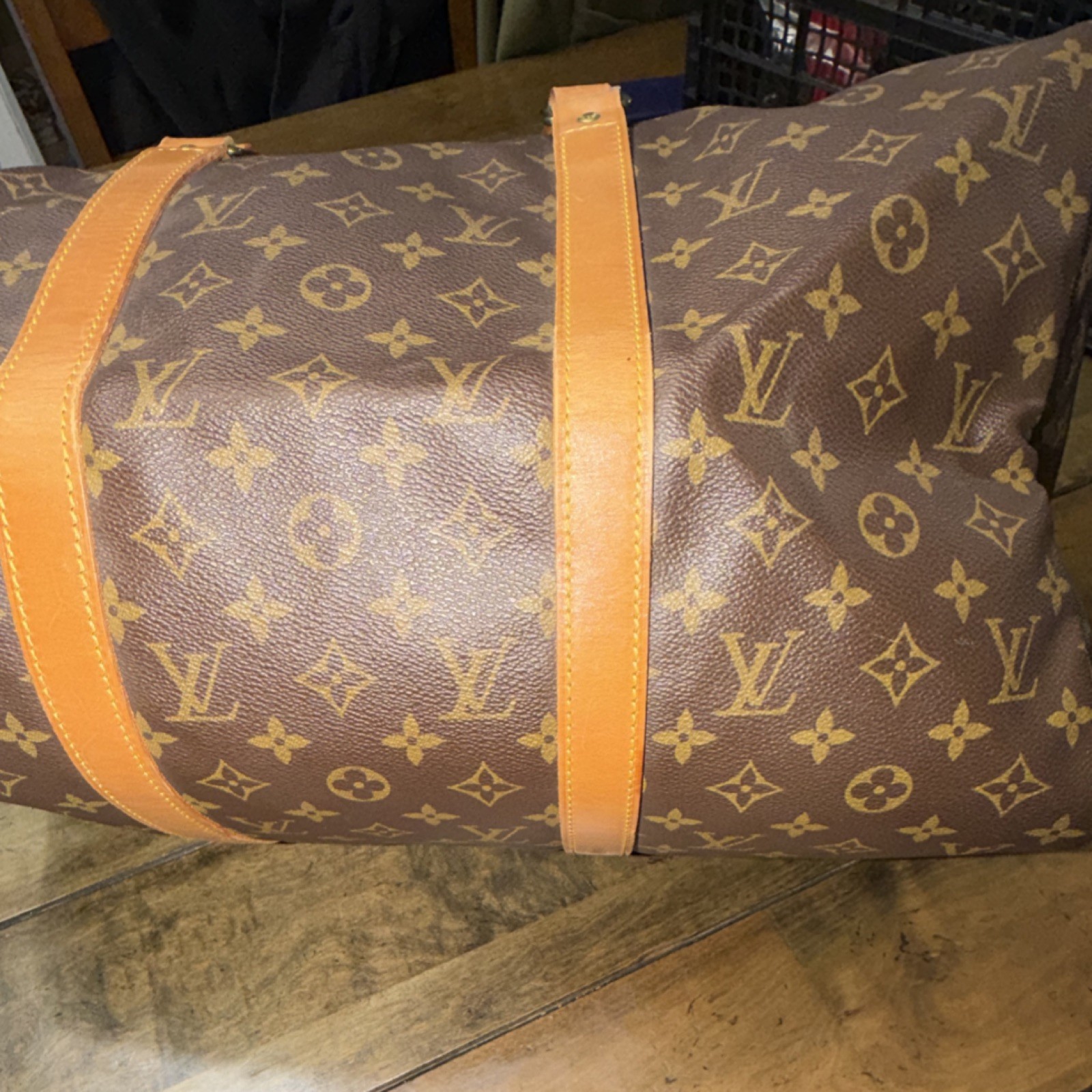 Louis Vuitton Monogram Leather Duffle Bag Brown/Tan 45 keepall Zip Top Handles