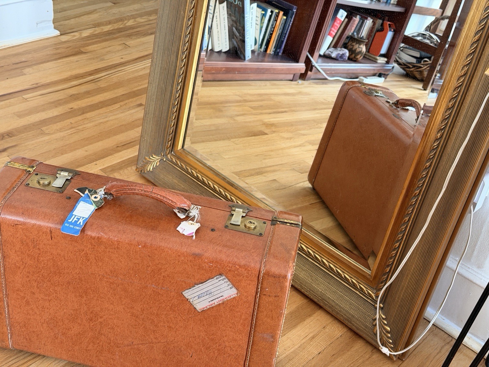 Vintage Mid-Century Leather Suitcase | Classic Tattersall Lining Notebook Holder