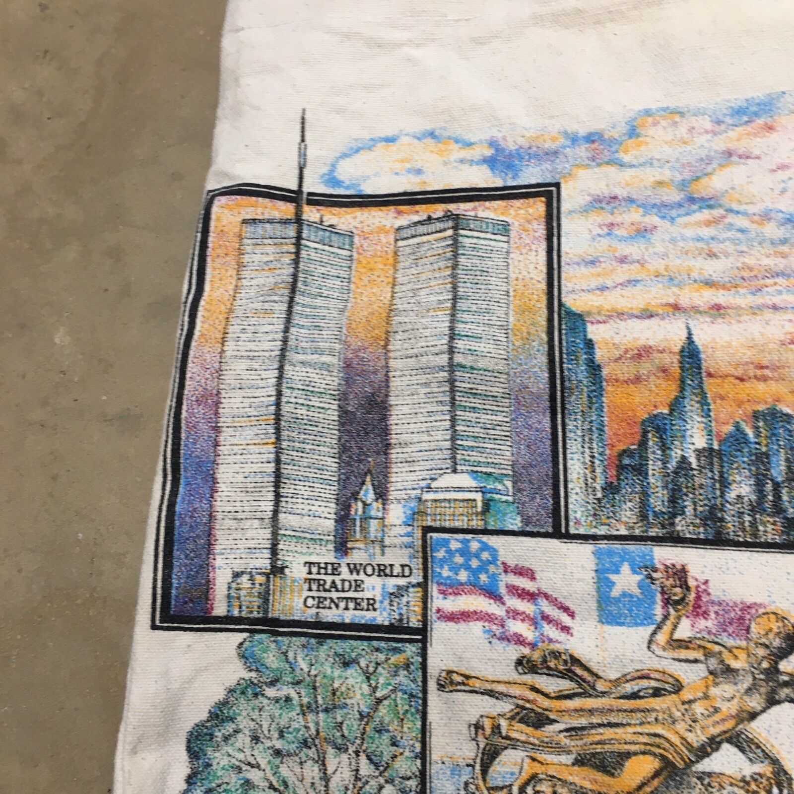 VTG Graphic New York Iconic Sites Twin Towers Statute of Liberty Canvas Tote Bag