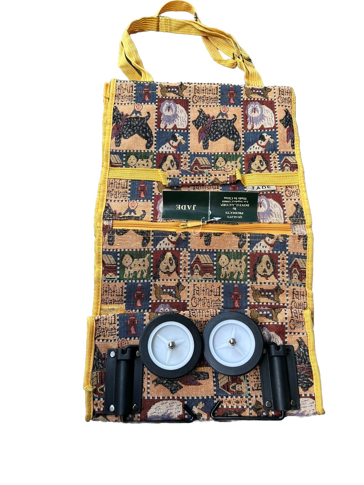 Jade Tapestry Rolling Tote Bag Travel Luggage Dogs Faithful Companion Shopping