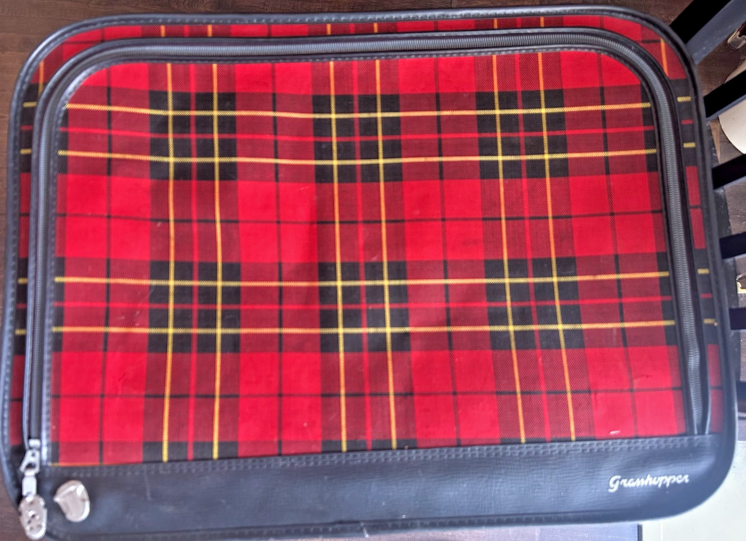 Grasshopper Suitcase Red Black Yellow Tartan Plaid Zip Luggage 23″ x 17.5″x 5″