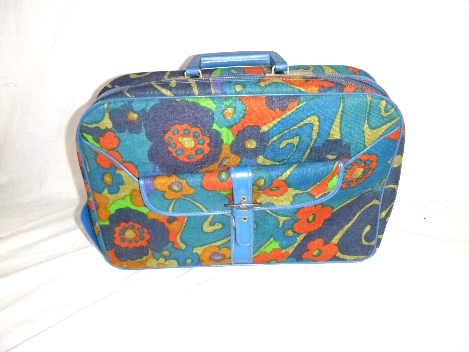 PR Vtg 70s KGA NESTING Flower Power Soft Sided Suitcase Multi Colored Floral