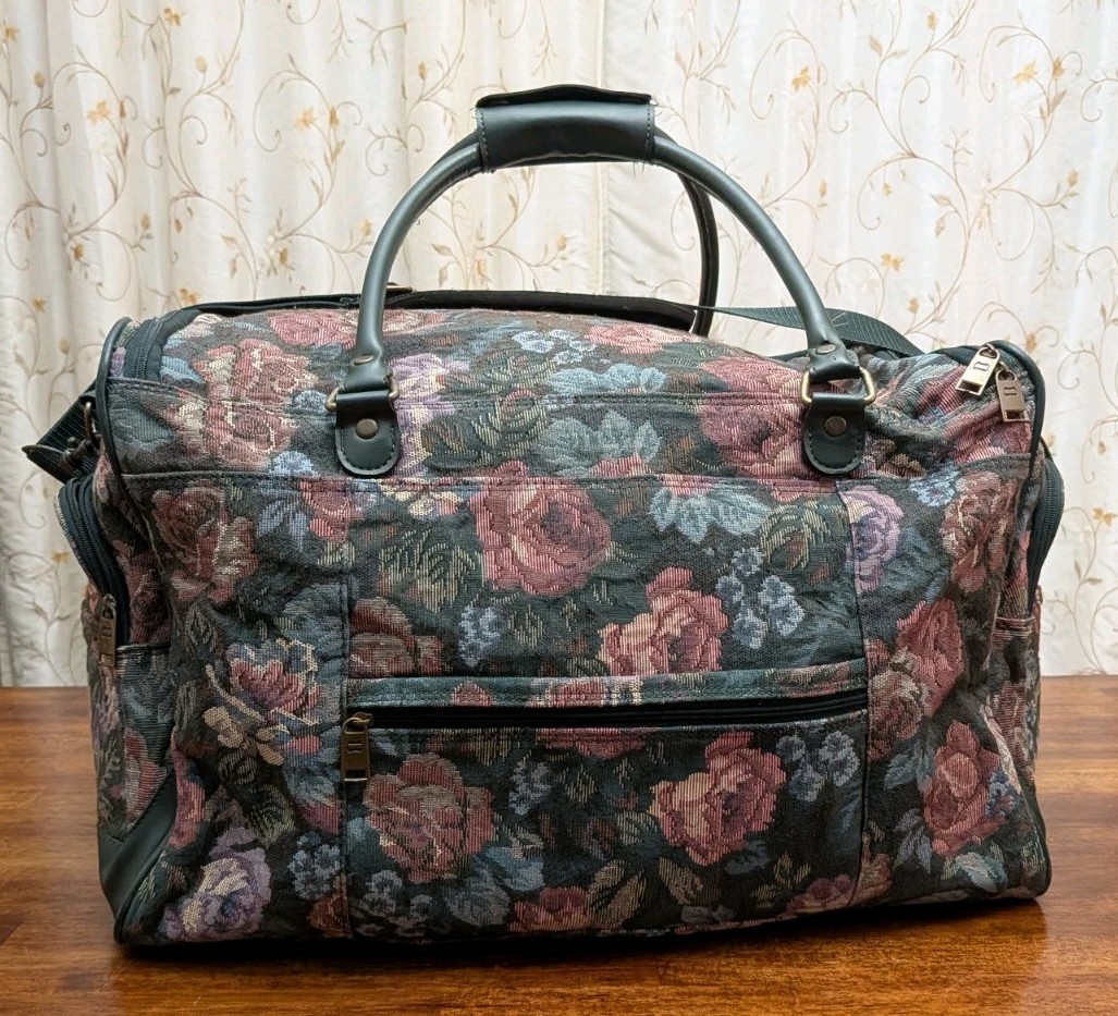 VTG 90s American Tourister 2 Luggage Set Floral Rose Tapestry Weekender Toiletry