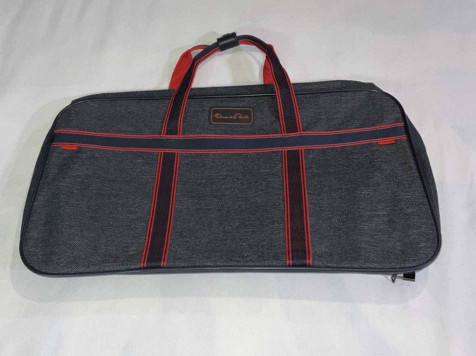Vintage Oscar De La Renta Blue Red Tweed Travel Bag Luggage 14″ X 24″