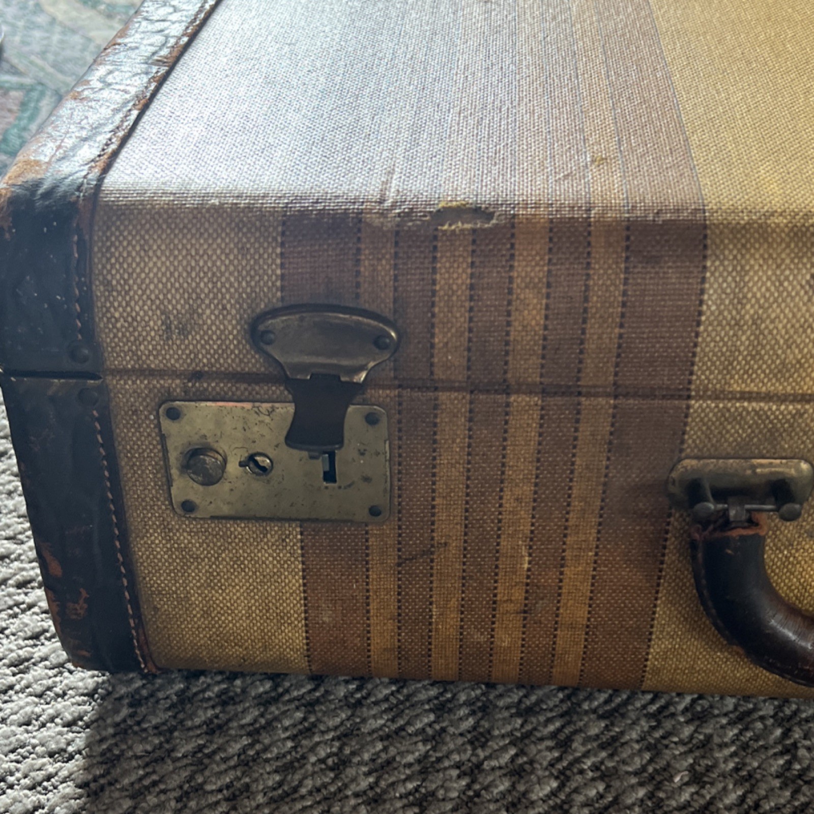 Belber Vintage Hard Canvas Leather Suitcase Beige Brown Travel Luggage-read!