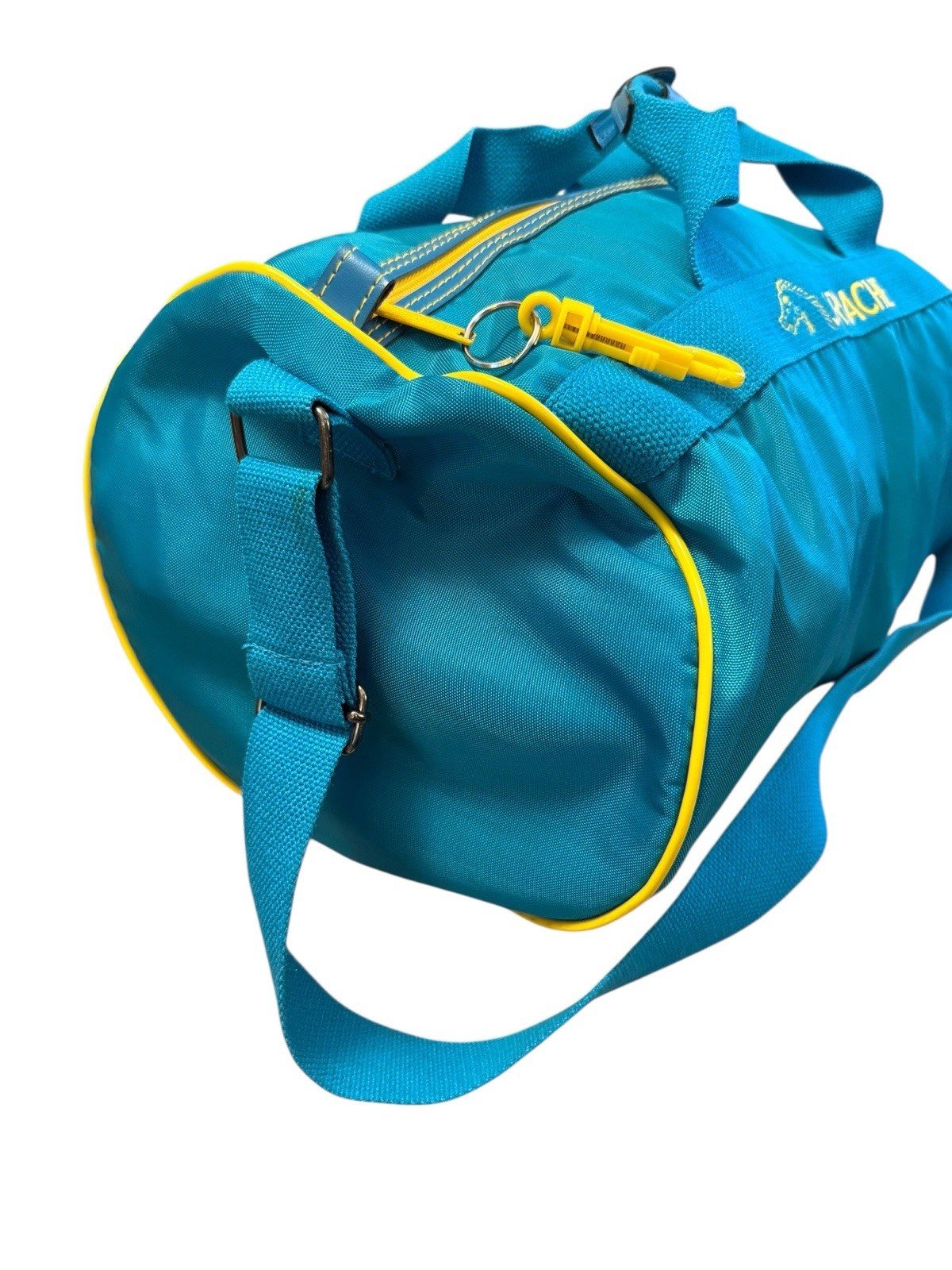 Vintage Jordache Small Duffel Weekender Bag Teal Blue Yellow Retro 80s/90s