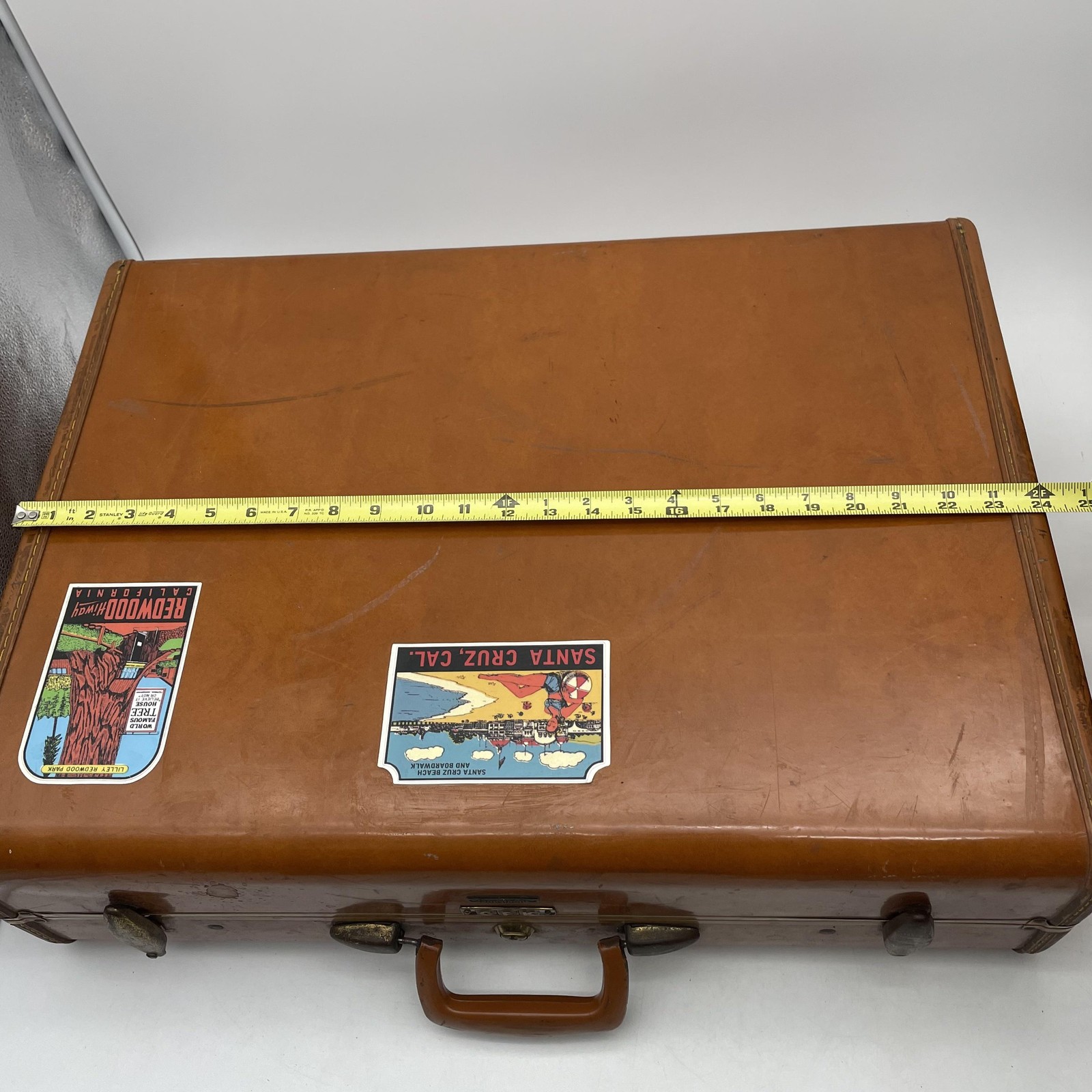 Vintage Samsonite Brown Vinyl Hard Suitcase 2 Piece Set USA Luggage Travel Case