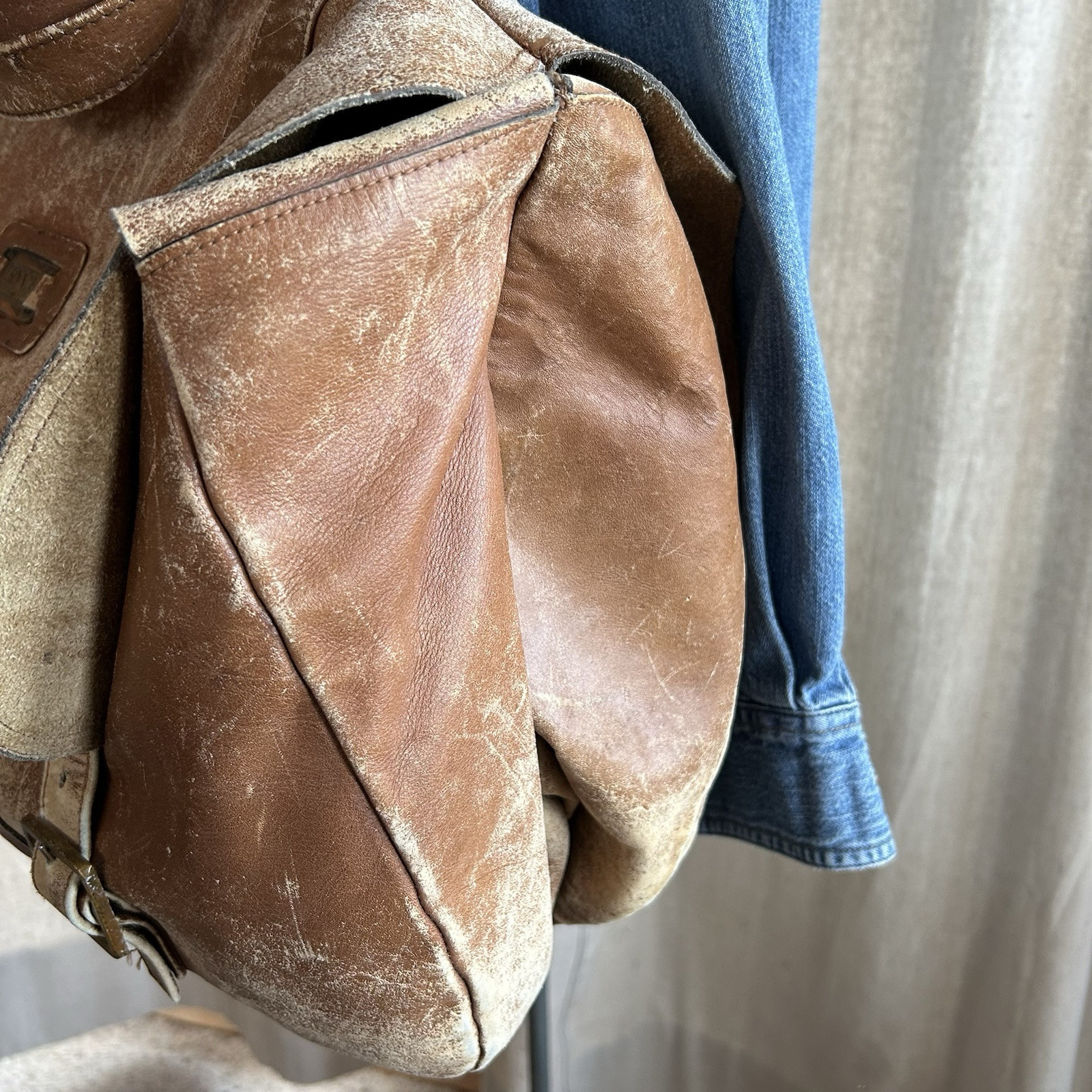 LAND Vintage Distressed LEATHER Y2K Overnight Weekender Luggage 2 Compartments