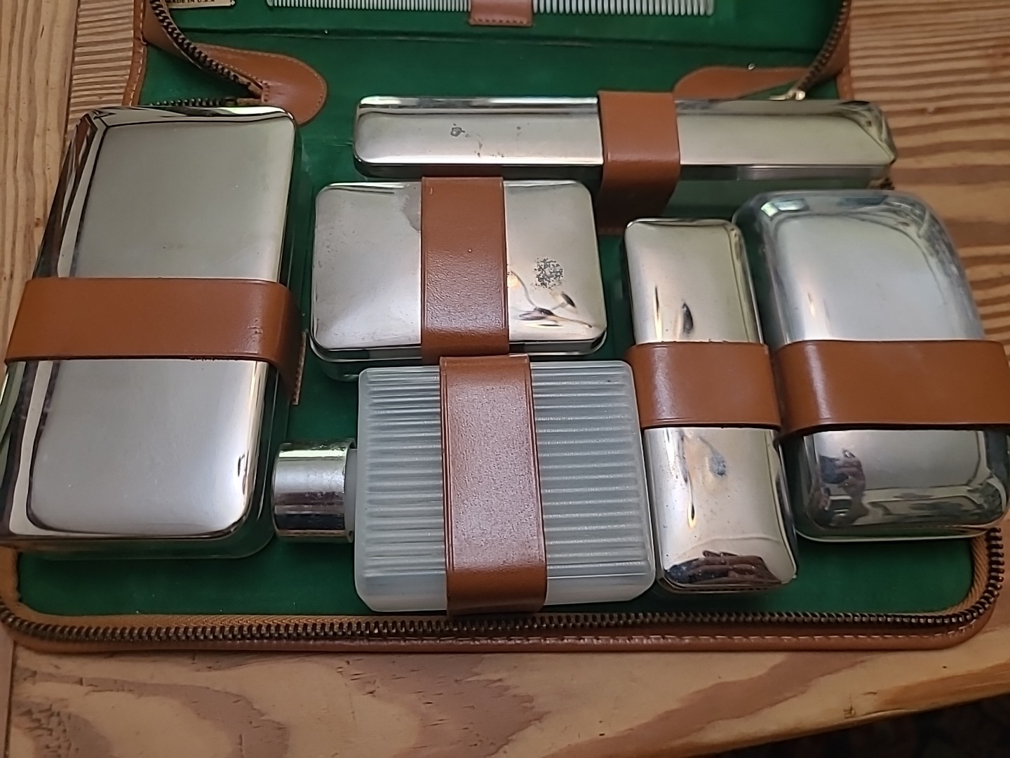 Vintage German/ USA Leather Case Travel Toiletry 11 Piece Top Grain Cowhide, Exc