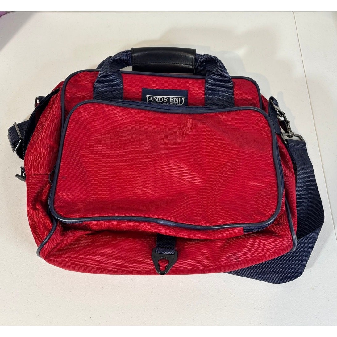 Lands’ End Vintage 90s Red Travel Nylon Carry-On Weekend Luggage Tote Bag