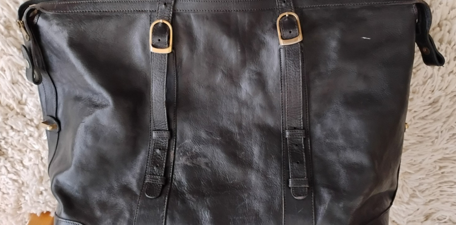 Vintage Black Leather Travel Bag “i santi” Made in Italy