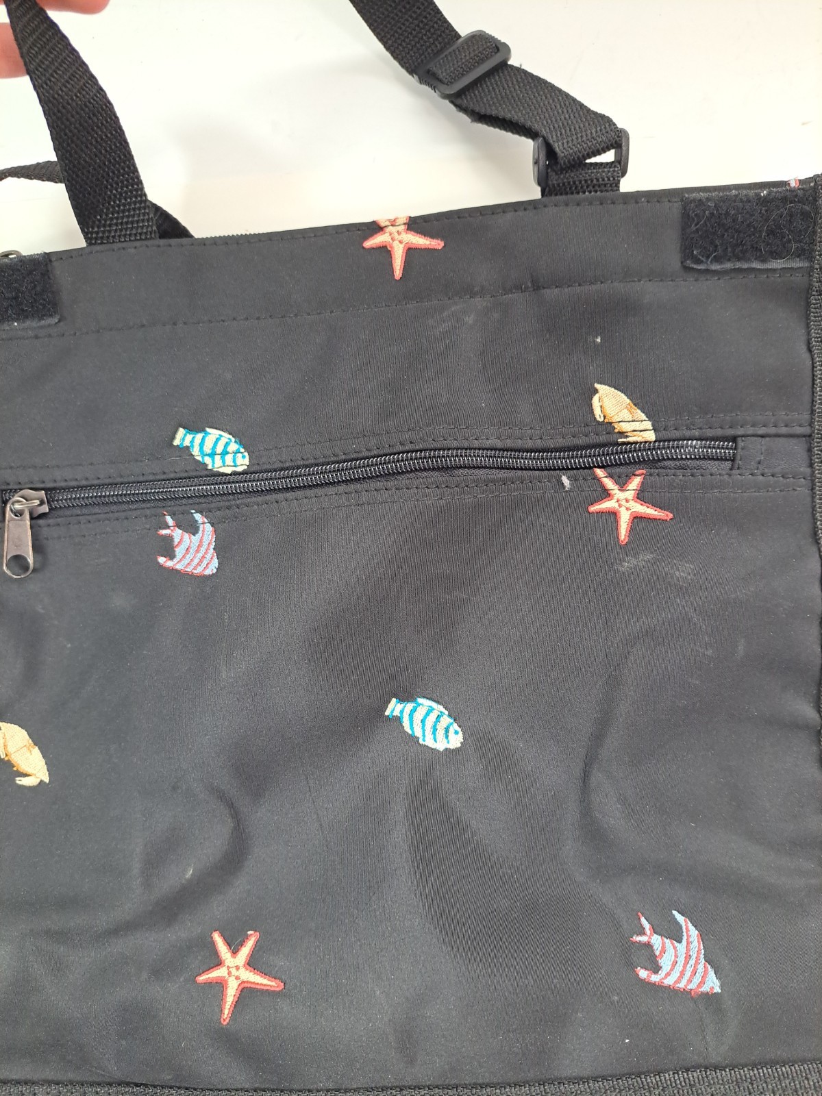 Vintage Shopping Bag w/Wheels Foldable Travel Fish Pattern AS IS