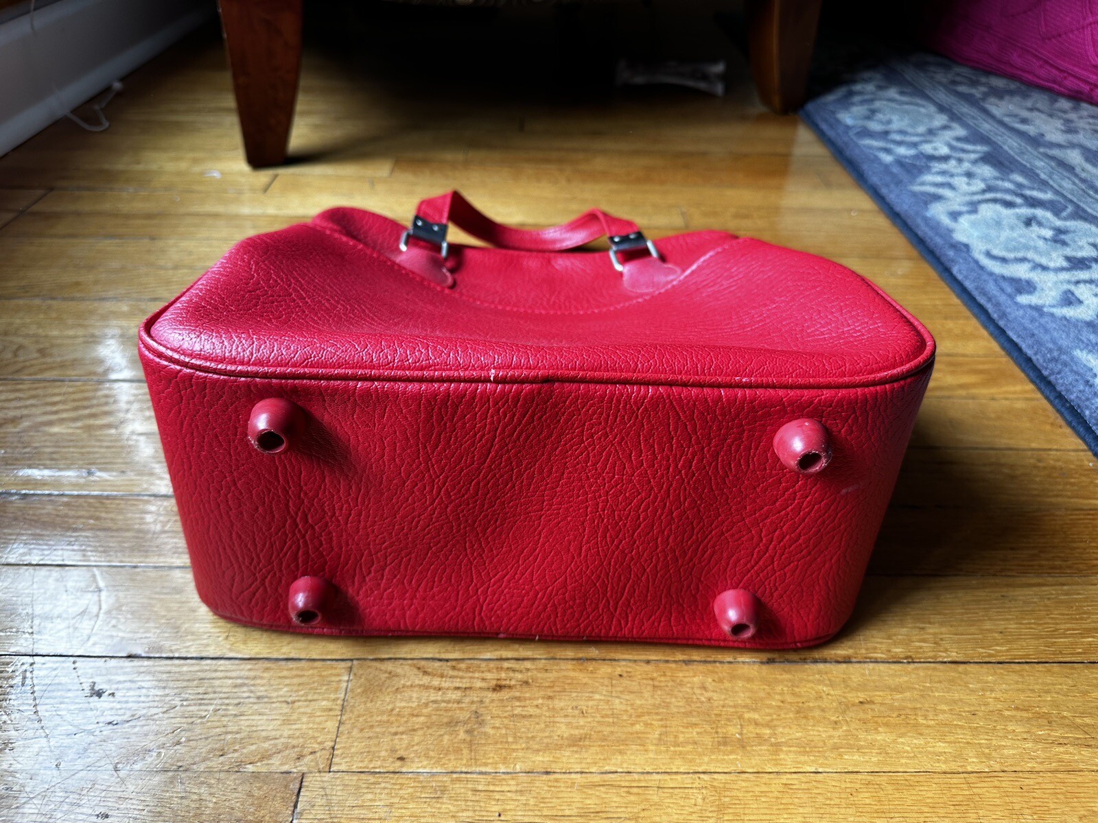 Vintage Sears Women’s Travel Bag Red Leather Double Handles Lined Zipper Closure
