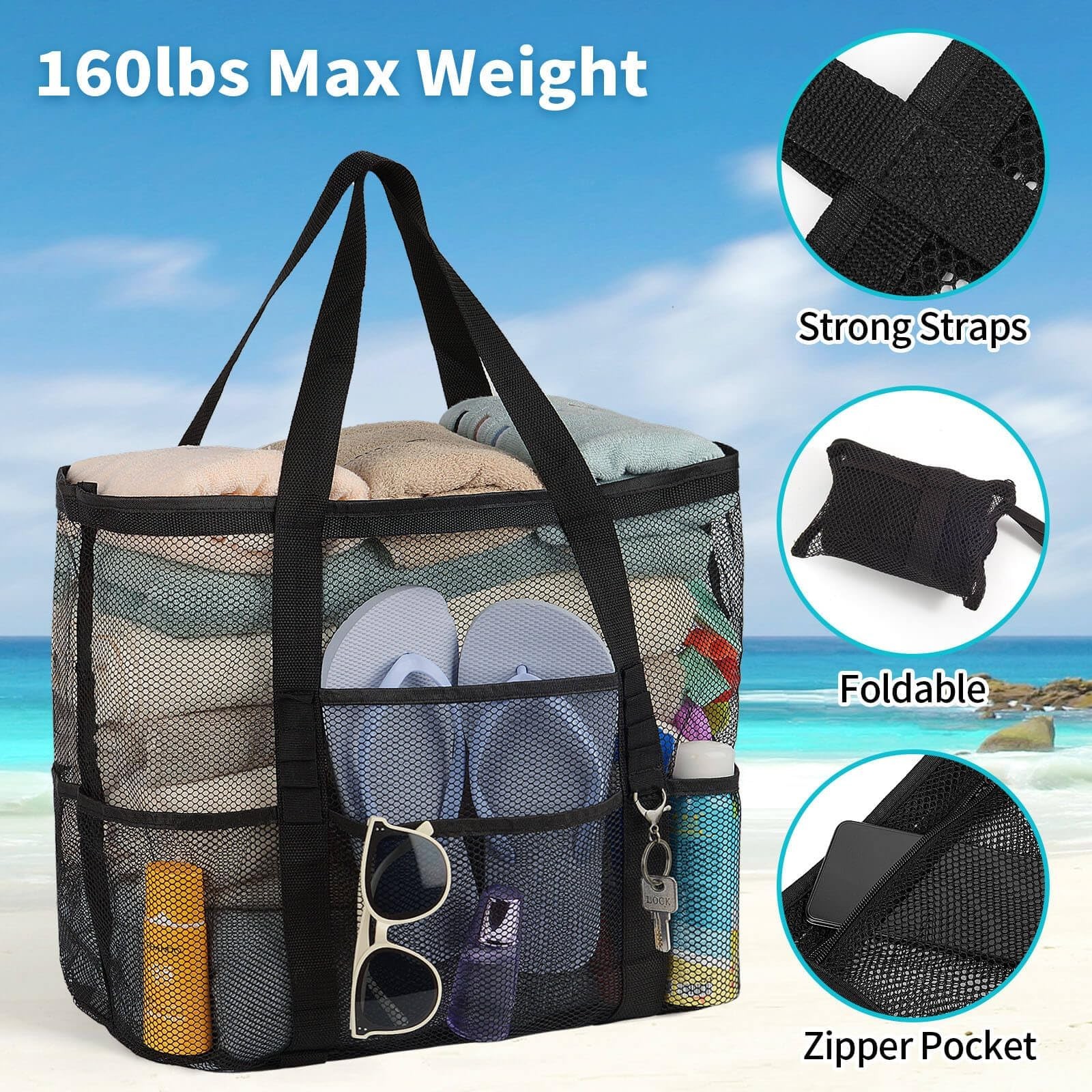 Iminuo Mesh Beach Bag – Pool Bag For Women Beach