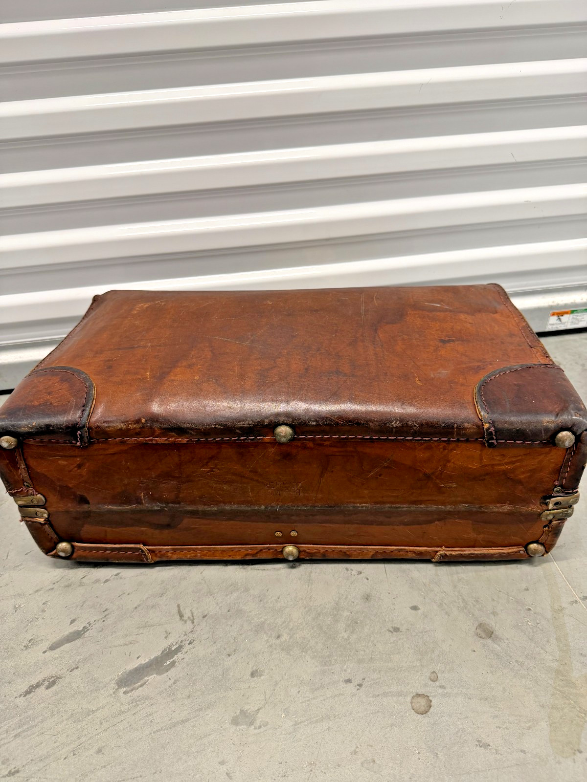 Vintage Leather Suitcase – Marriott Marquis Luggage Tag – Heavy Leather Travel C