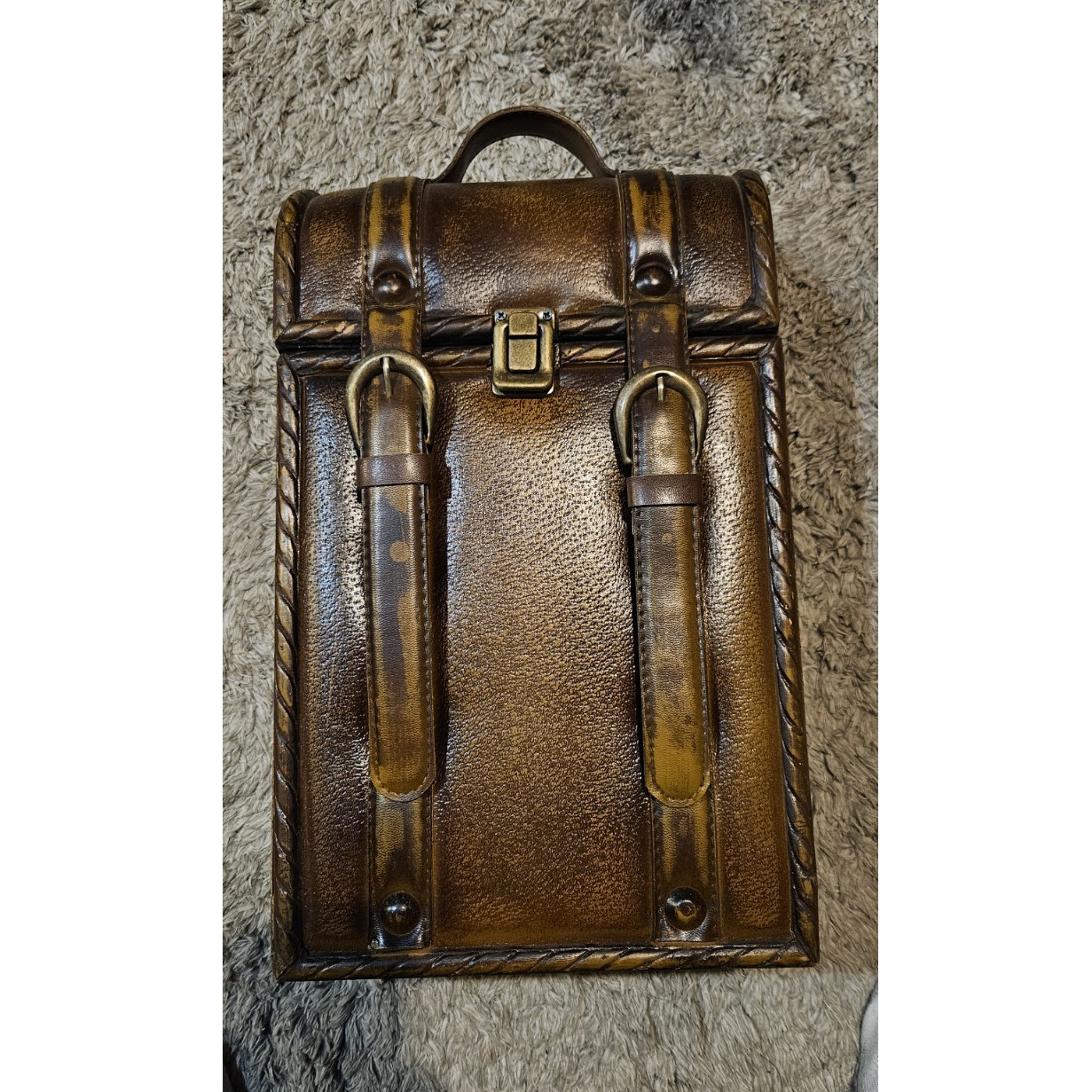 Brown Leather True Vintage Hard Case Duffle Travel Bag, Lockable, Handle
