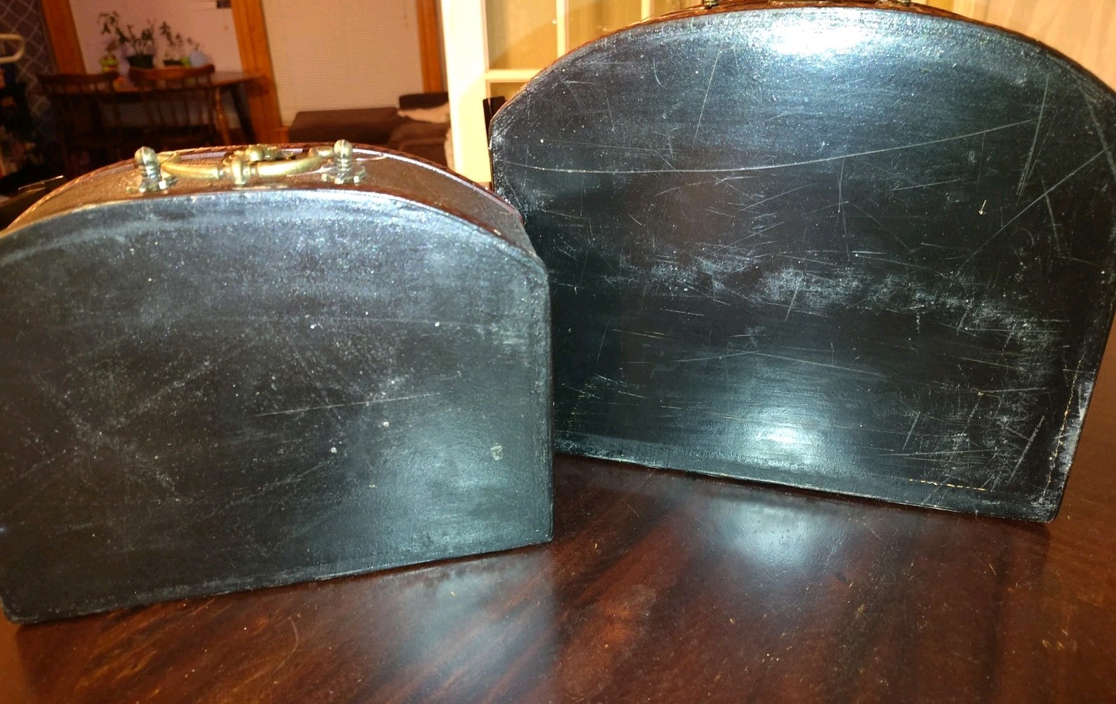 Vintage Leather Vanity Travel Case Patchwork Style lot Of 2
