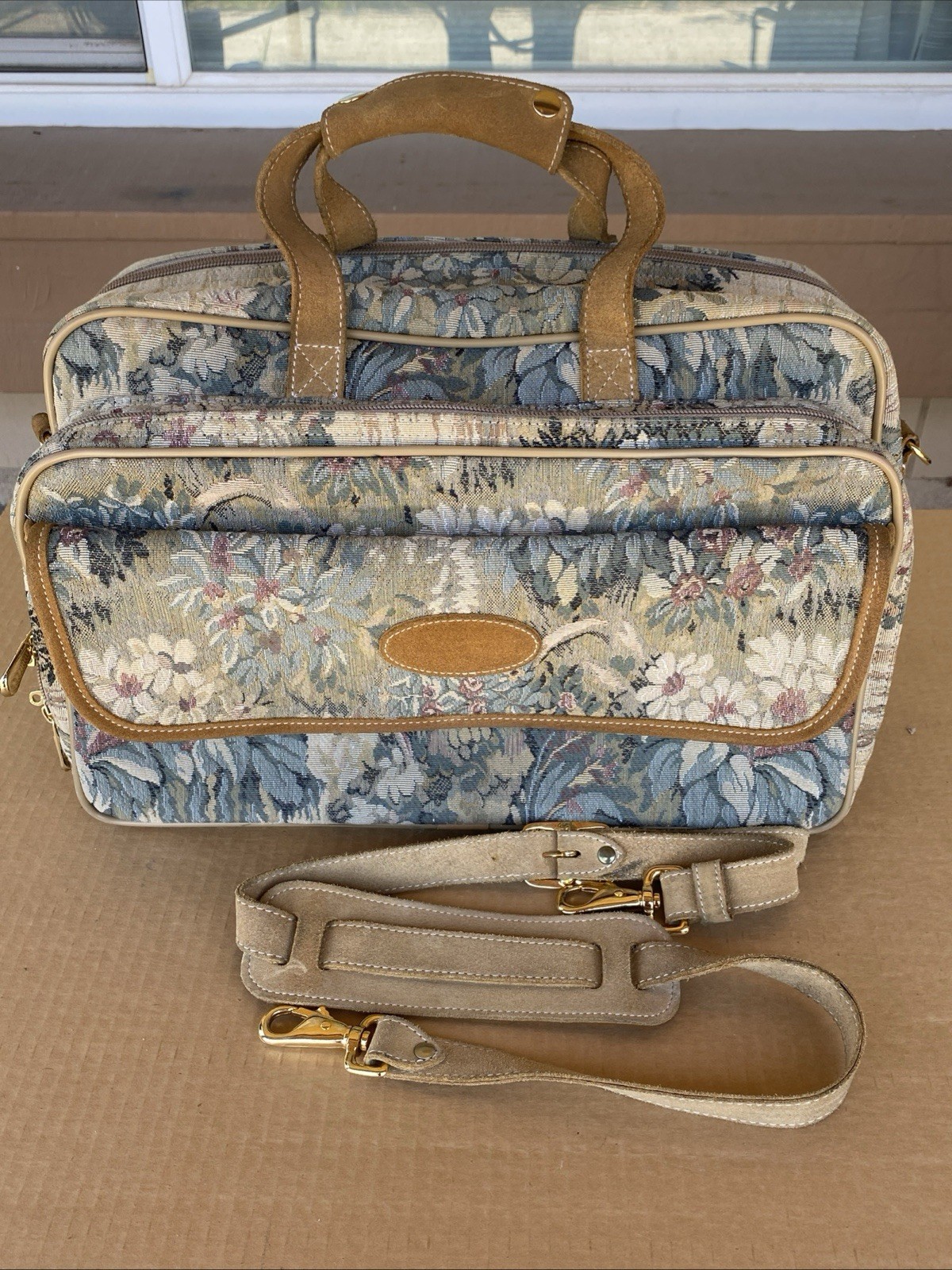 Vintage French Luggage Company Paradise Suede Tapestry Carry On Bag Made in USA