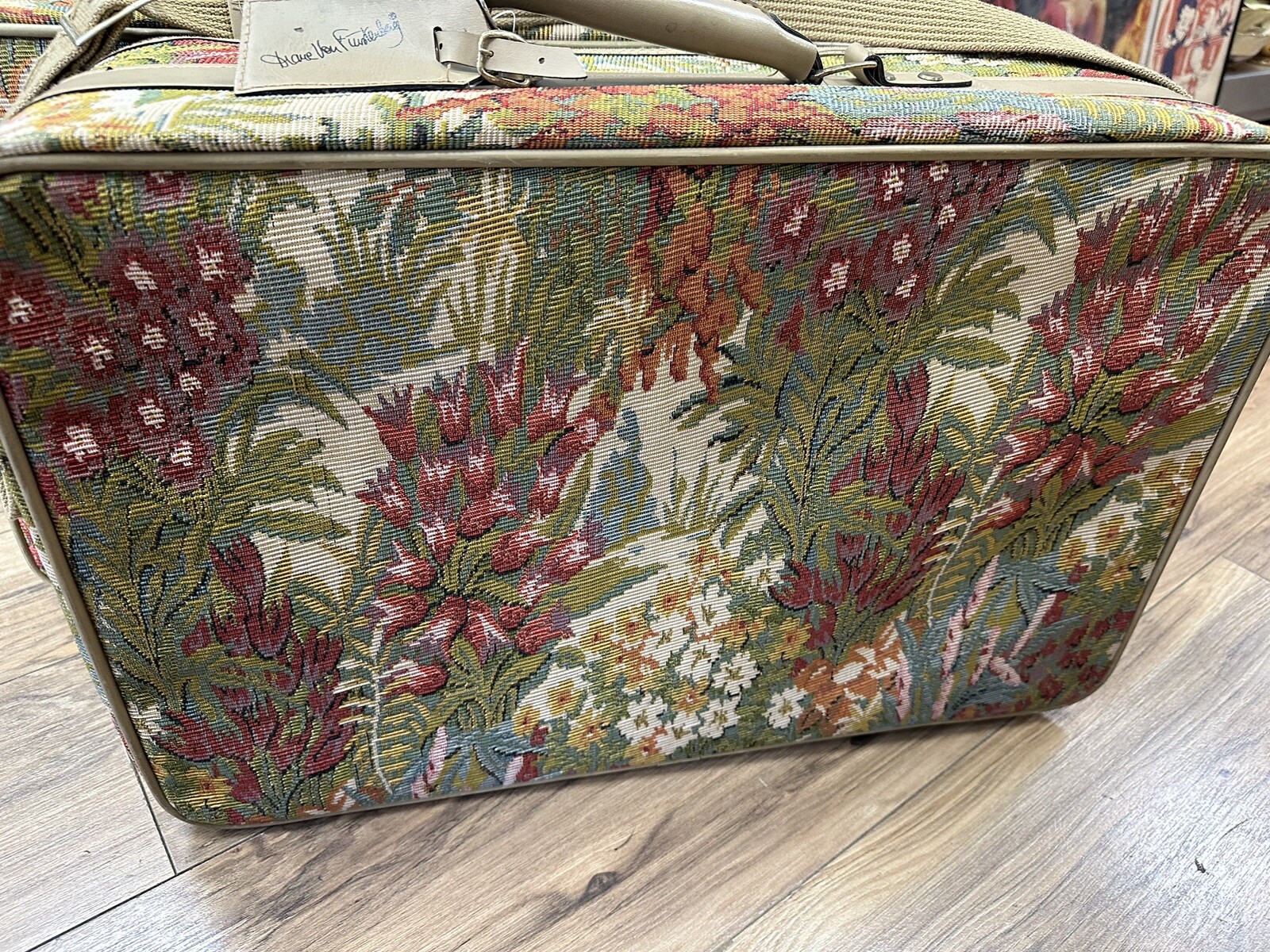 Set 2 Vintage 80s Diane Von Furstenberg Tapestry Floral Suitcases Bags