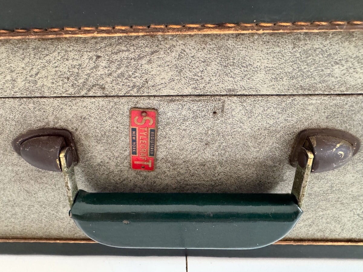Vintage Stylecraft New York 3 pc luggage suitcase set, seafoam and dark green