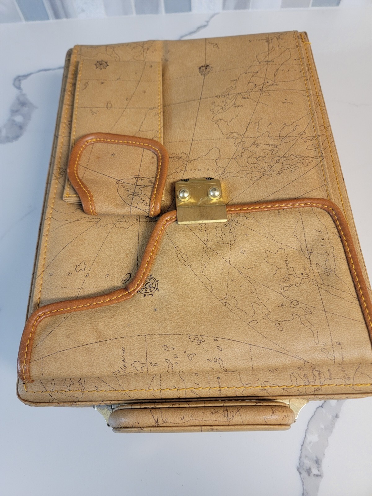 Vintage Briefcase Attache Map Pattern Perfect for Tablets or Art Supplies