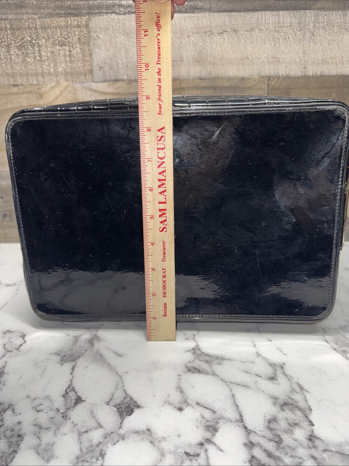 CB Vintage Crocodile Patent Leather Makeup Train Case Black