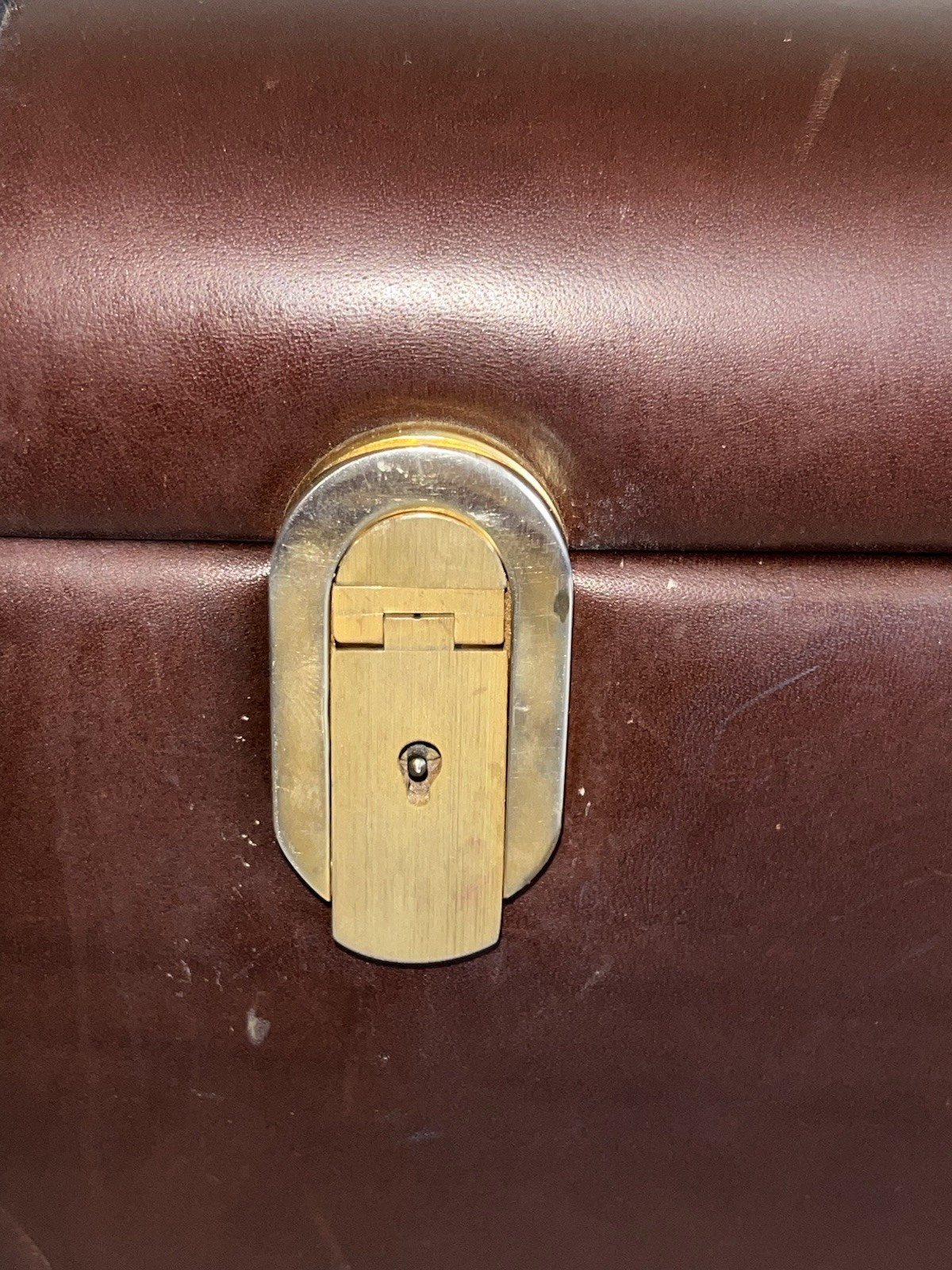 Vtg Leather Train Luggage Vanity Case 1960’s Italian Travel Bag Locks Keys Brown