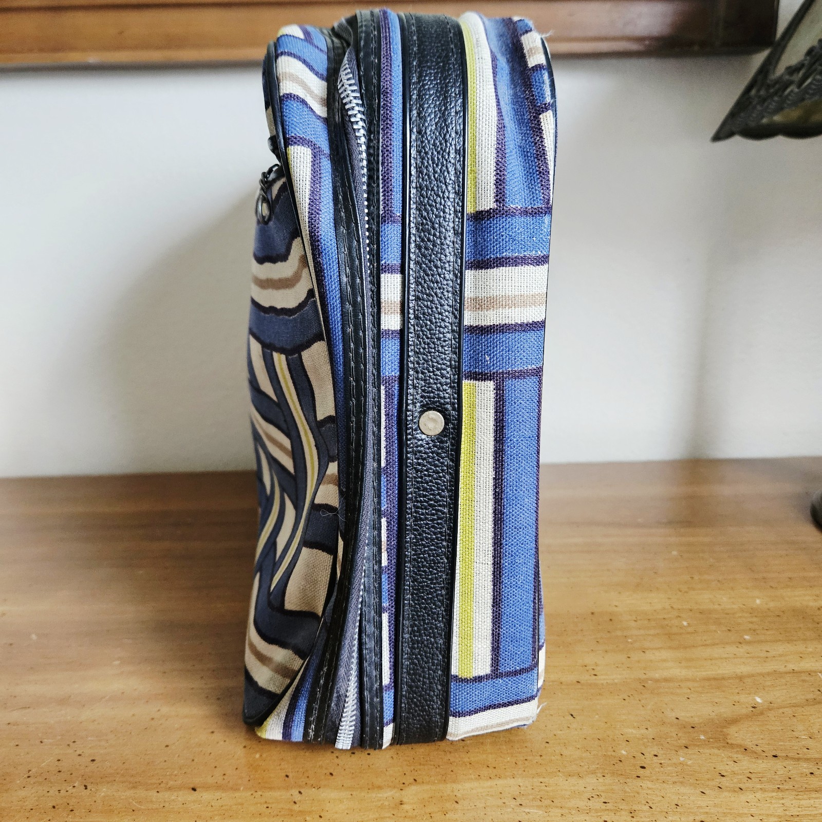 Vintage Suitcase Canvas Basktweave MCM Mod Made In Japan