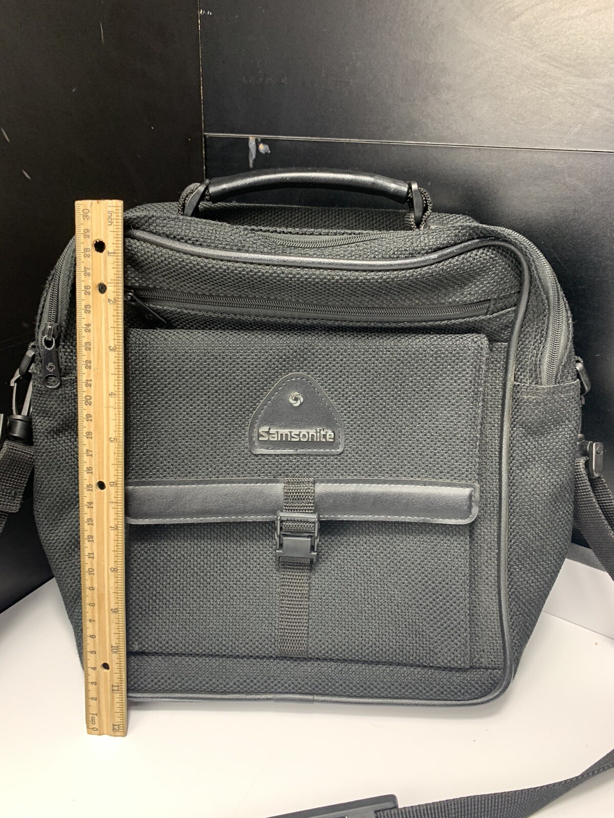 Vintage Samsonite Tweed Luggage Black Shoulder Messenger Bag 12 x 12 (Black)