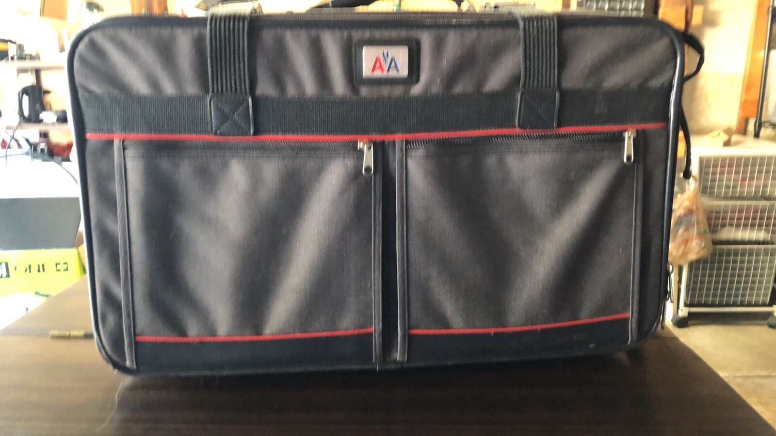 Vintage American Airlines Luggage Soft Sided Blue Canvas Suitcase 26″Lx19’Hx 8″D