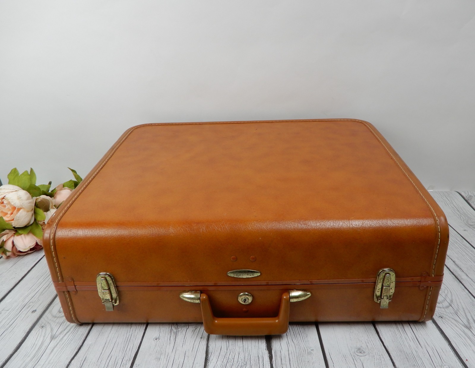 Vintage Taperlite Brown Travel Wardrobe Hardside Suitcase Luggage “No Key”