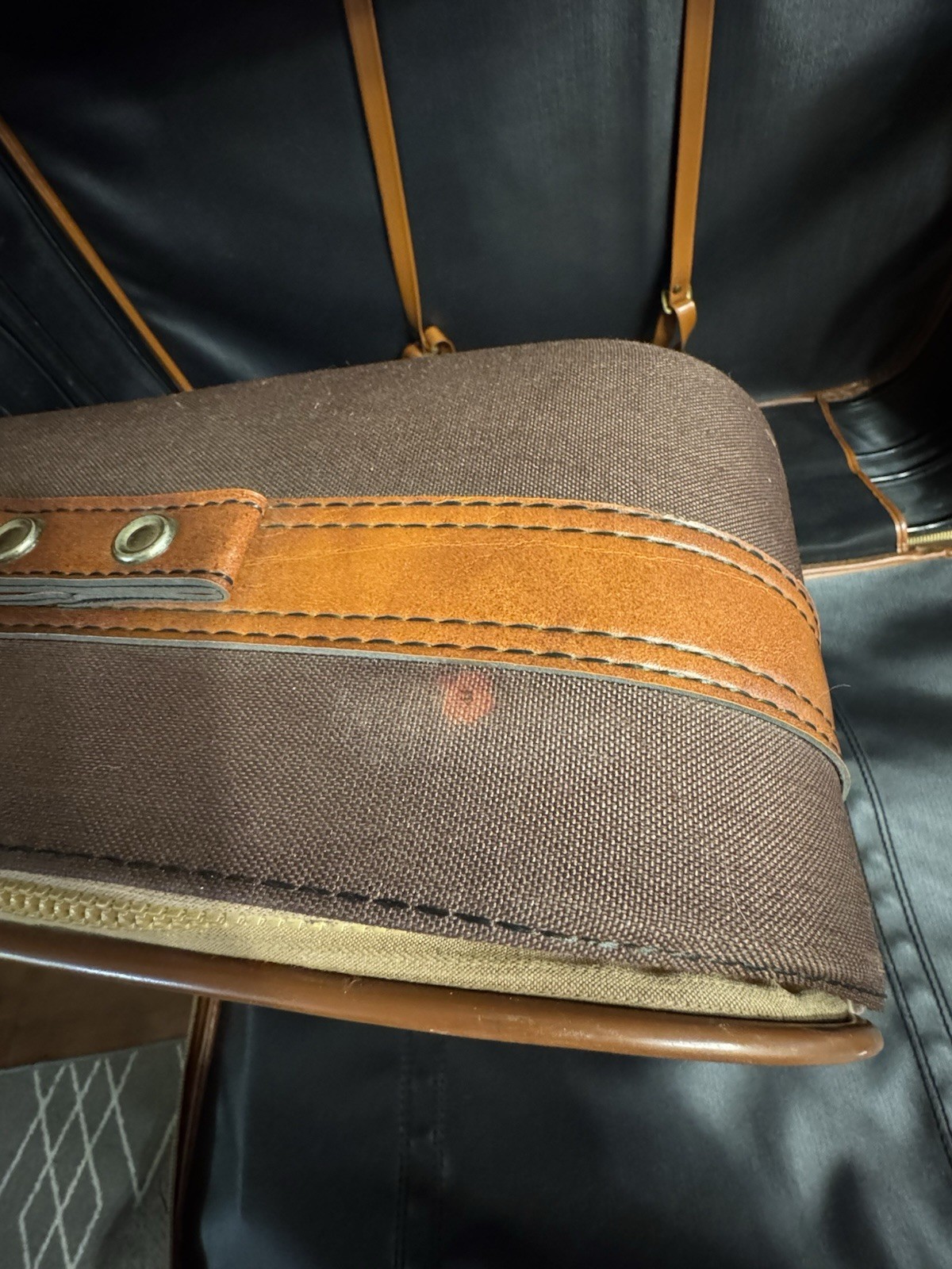 Vtg 70s Brown Suitcase Luggage 2-Pc Set Leather Handle Scovil Zipper