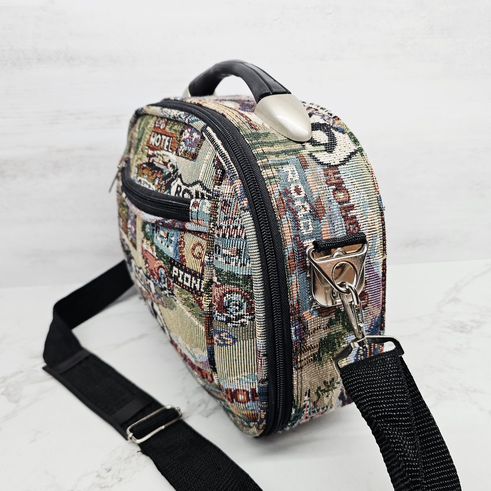 Vtg. Route 66 Luggage Carry On Shoulder Bag Pioneer Express Tapestry