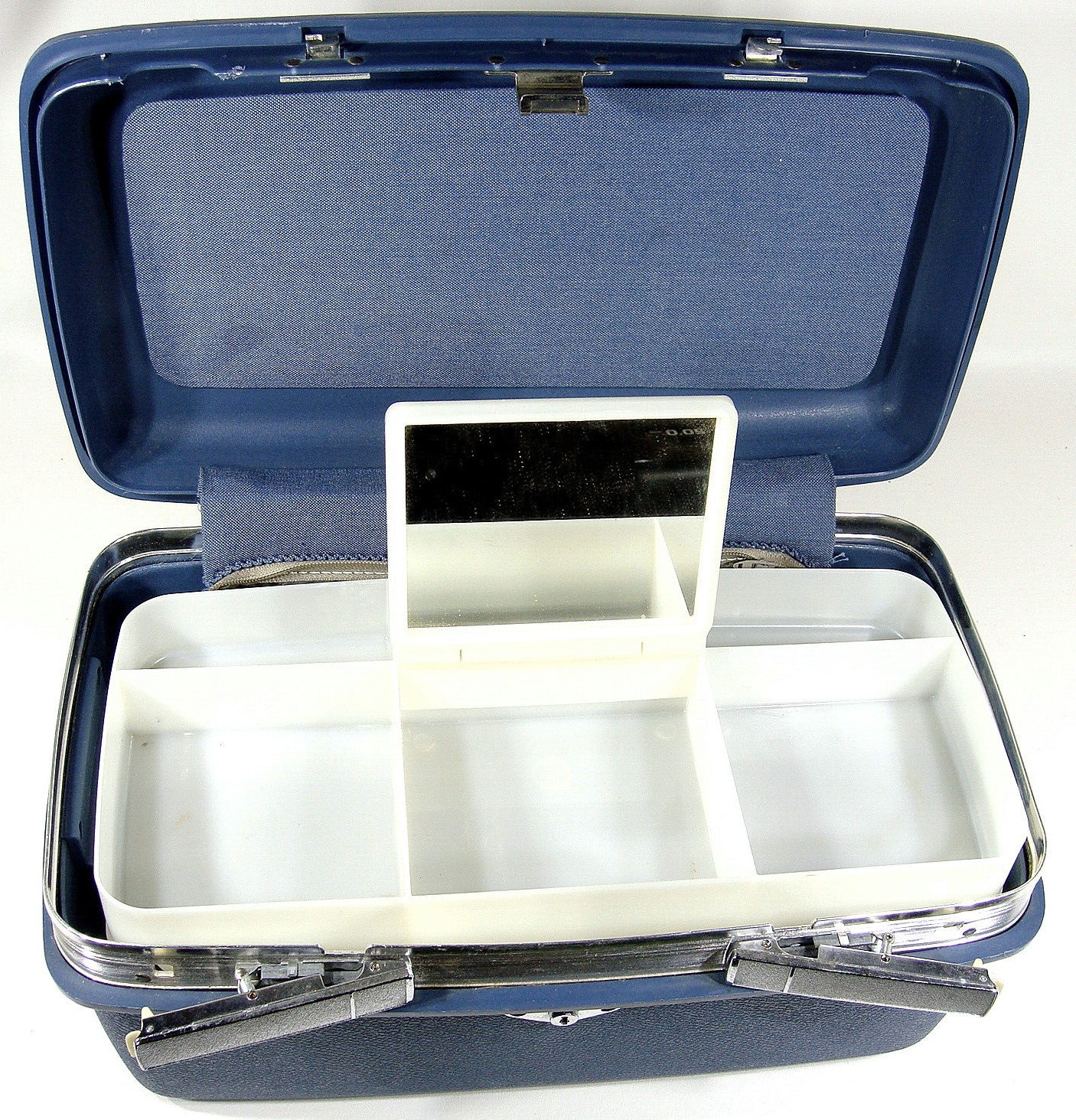 Vintage Royal Traveller Aurora Train Make Up Case With Tray & Mirror No Key Blue