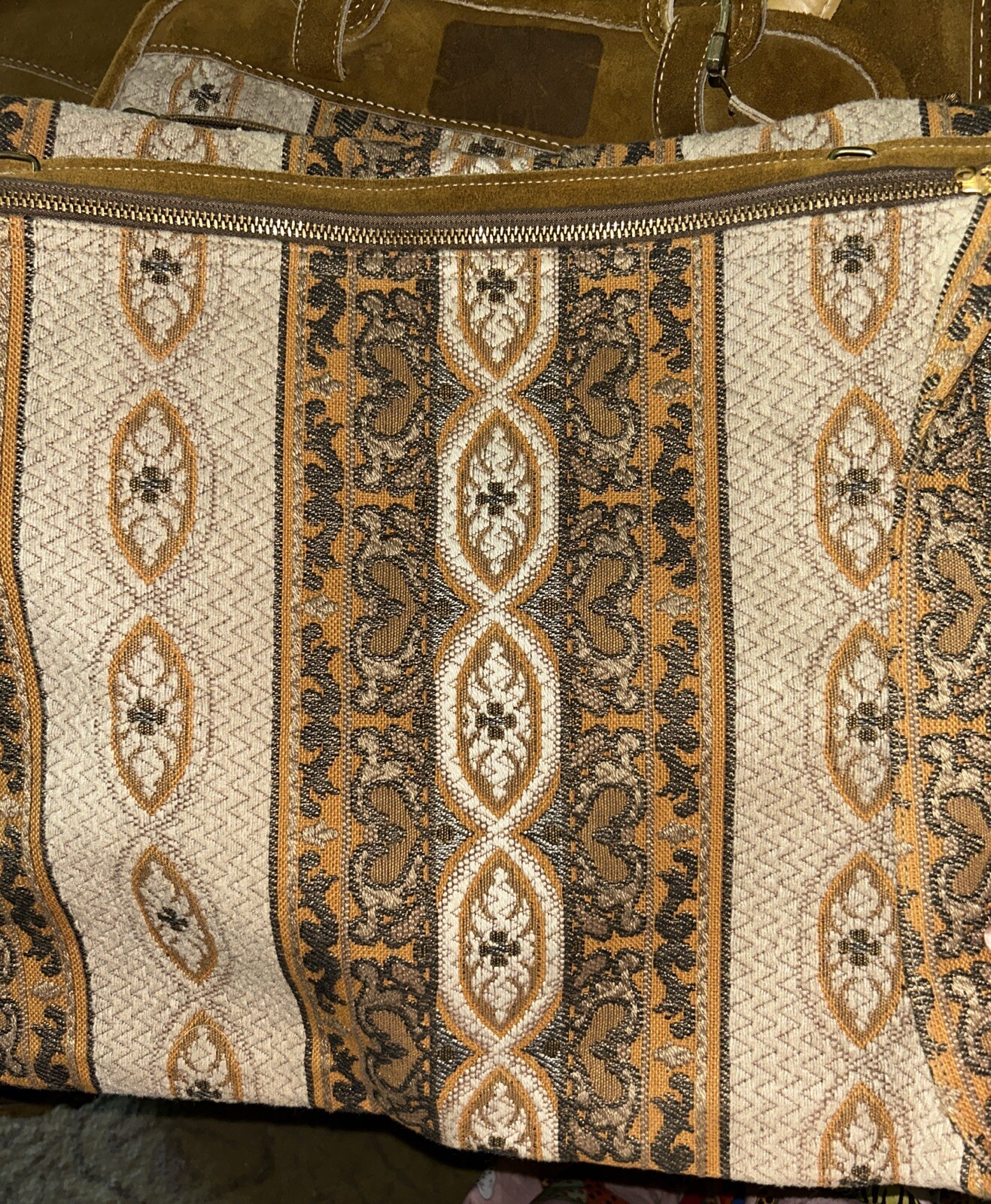 The French Company Vintage Luggage Six Piece Set Olive And Gold Tapestry