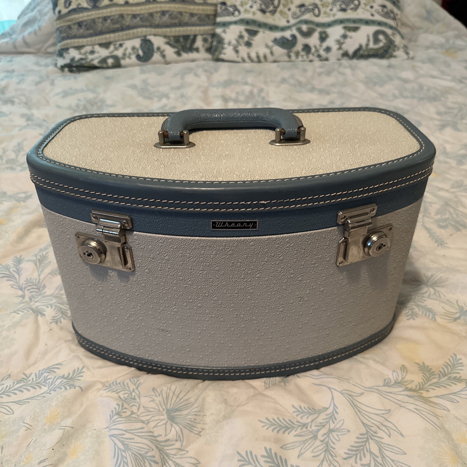Vintage Wheary Light Blue Chic Miss Texture Vinyl Prop travel case MCM