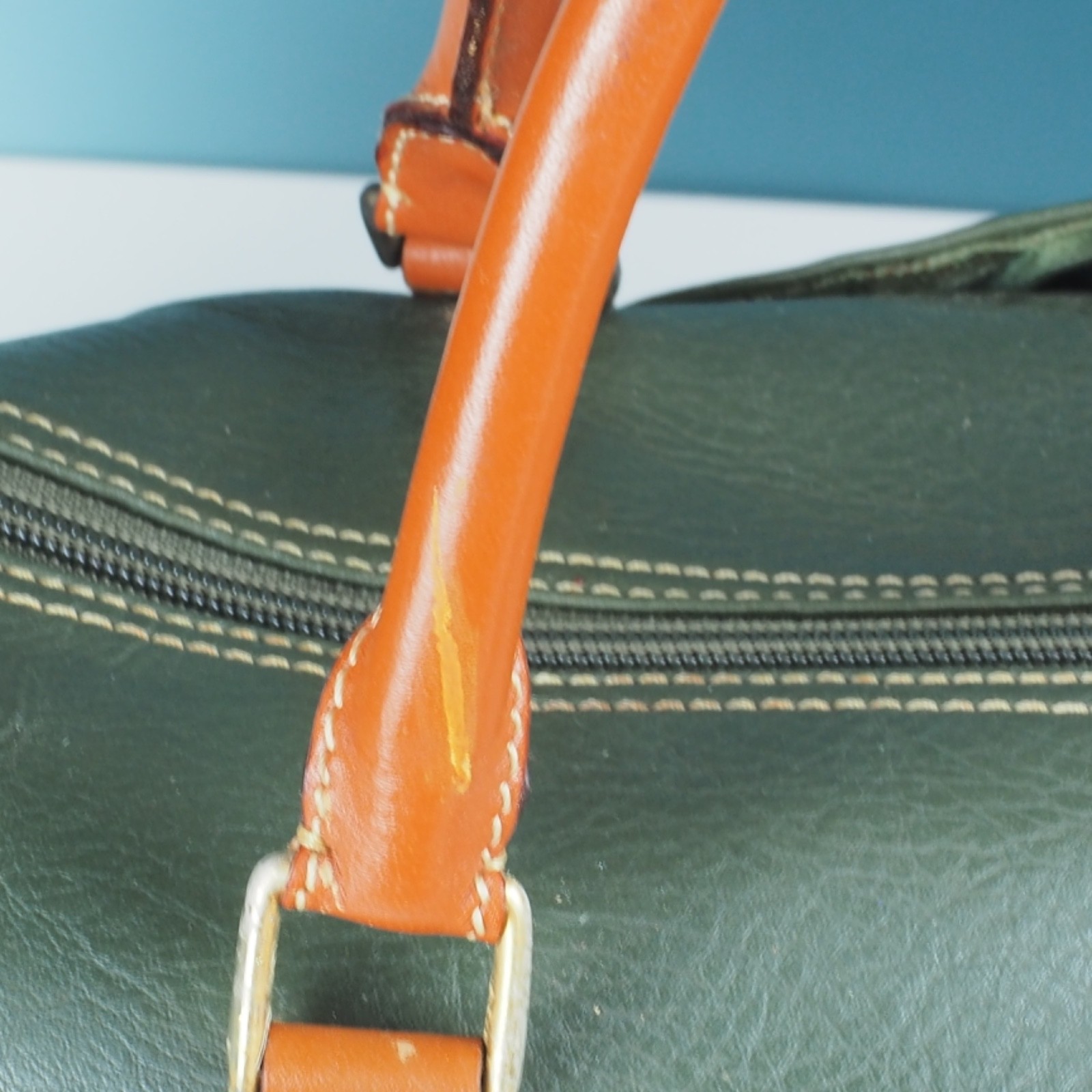 Vintage Franco Rino Green Faux Leather Boston Bag Travel Luggage Retro 80s