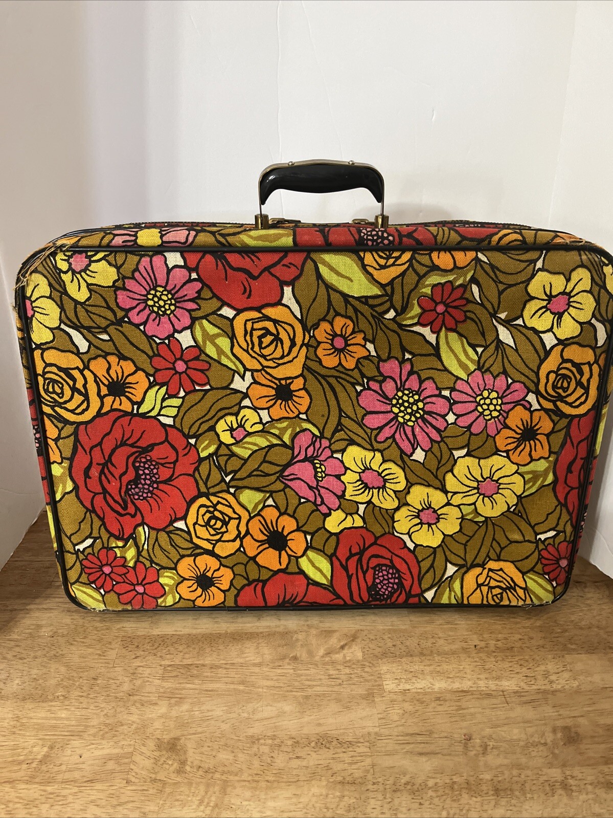 Vtg 1960’s 1970’s Flower Power Floral Suitcase Travel Bag Luggage Briefcase Mod