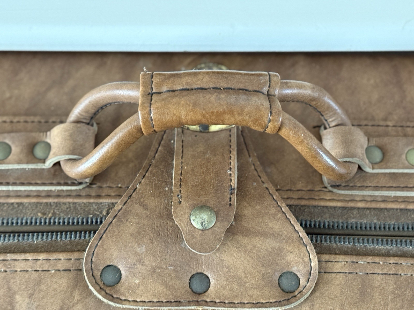Verdi Vintage Tweed Travel Suitcase Luggage Brown Leather Prop Decor