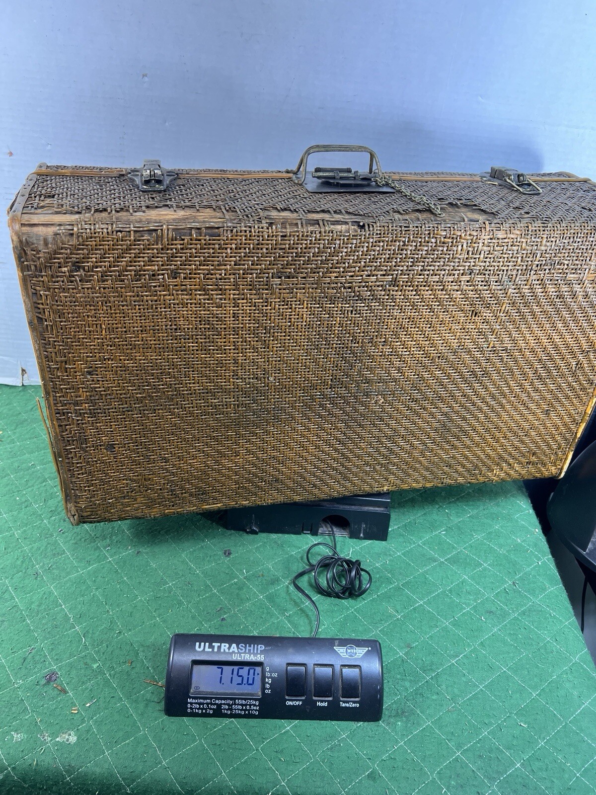 Vintage Bamboo and Woven Rattan Suitcase with Metal Hardware MCM Trunk Small