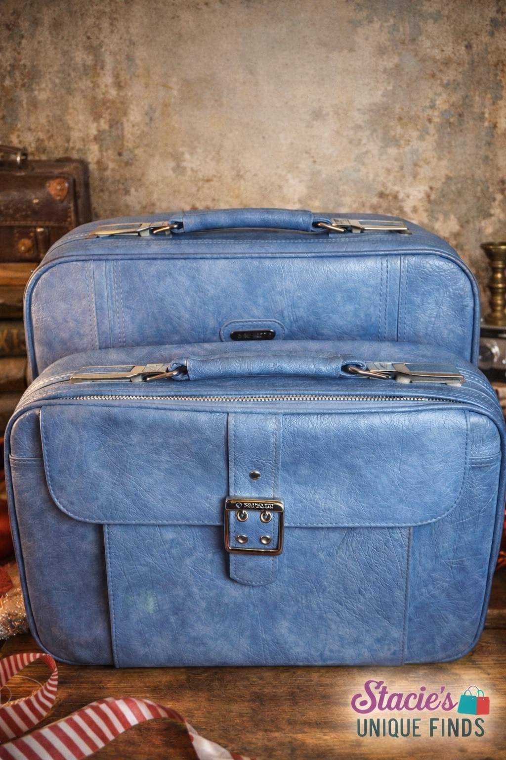 Samsonite Baby Blue Soft Faux Leather Carry On and Luggage Set Of 2