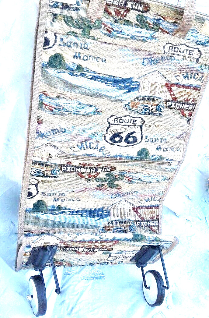 Wheeled Pioneer Express Route 66 Souvenir Tapestry Jade Bag Tote Zip Close