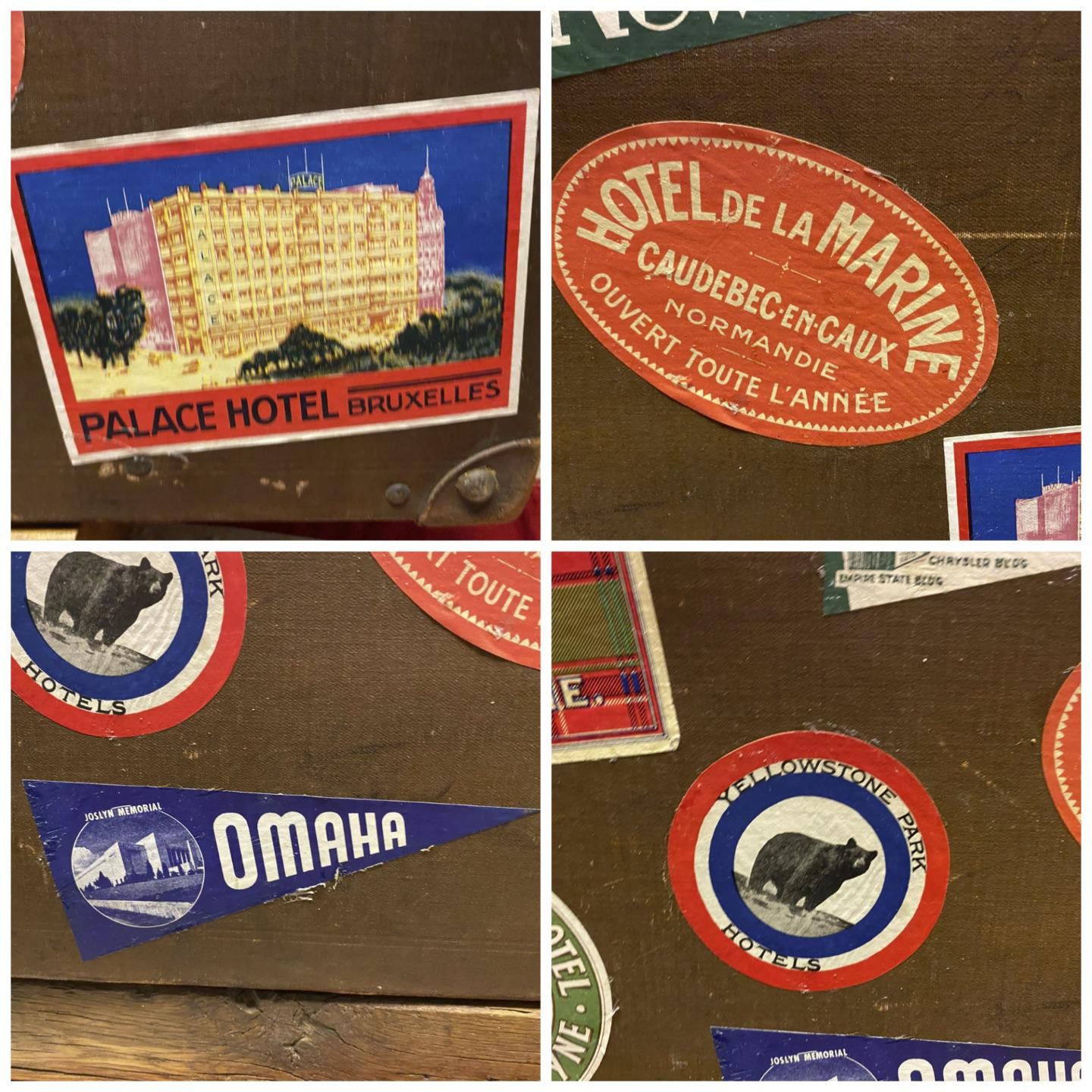 Vintage 1940s Suitcase Luggage Hard Case Great Travel Stickers US/Europe Display