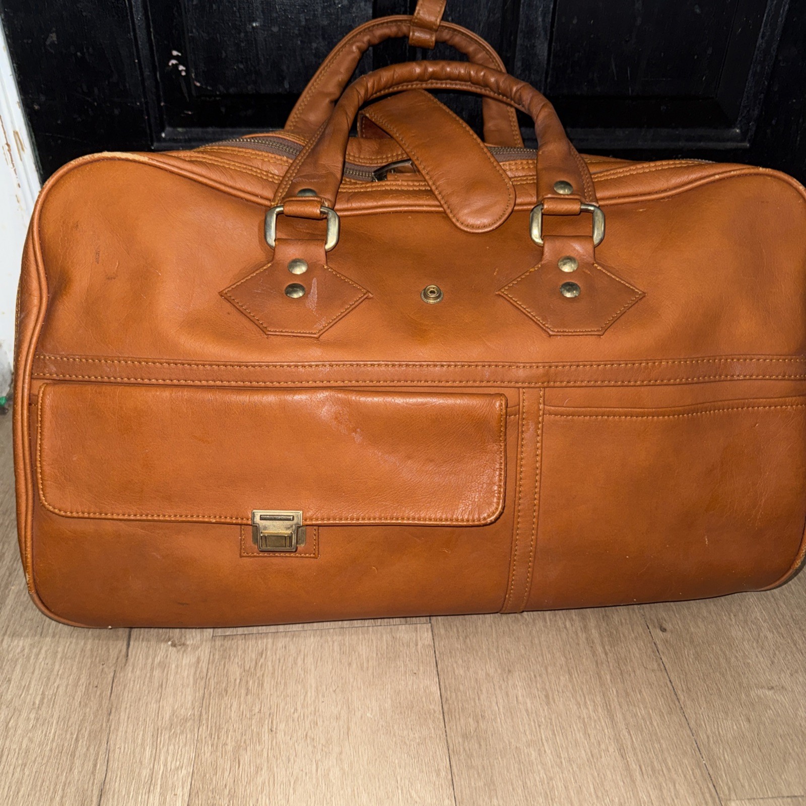 Vintage Sun Star Japan Carry On Bag Brown Leather Travel Luggage 21×13 1980s