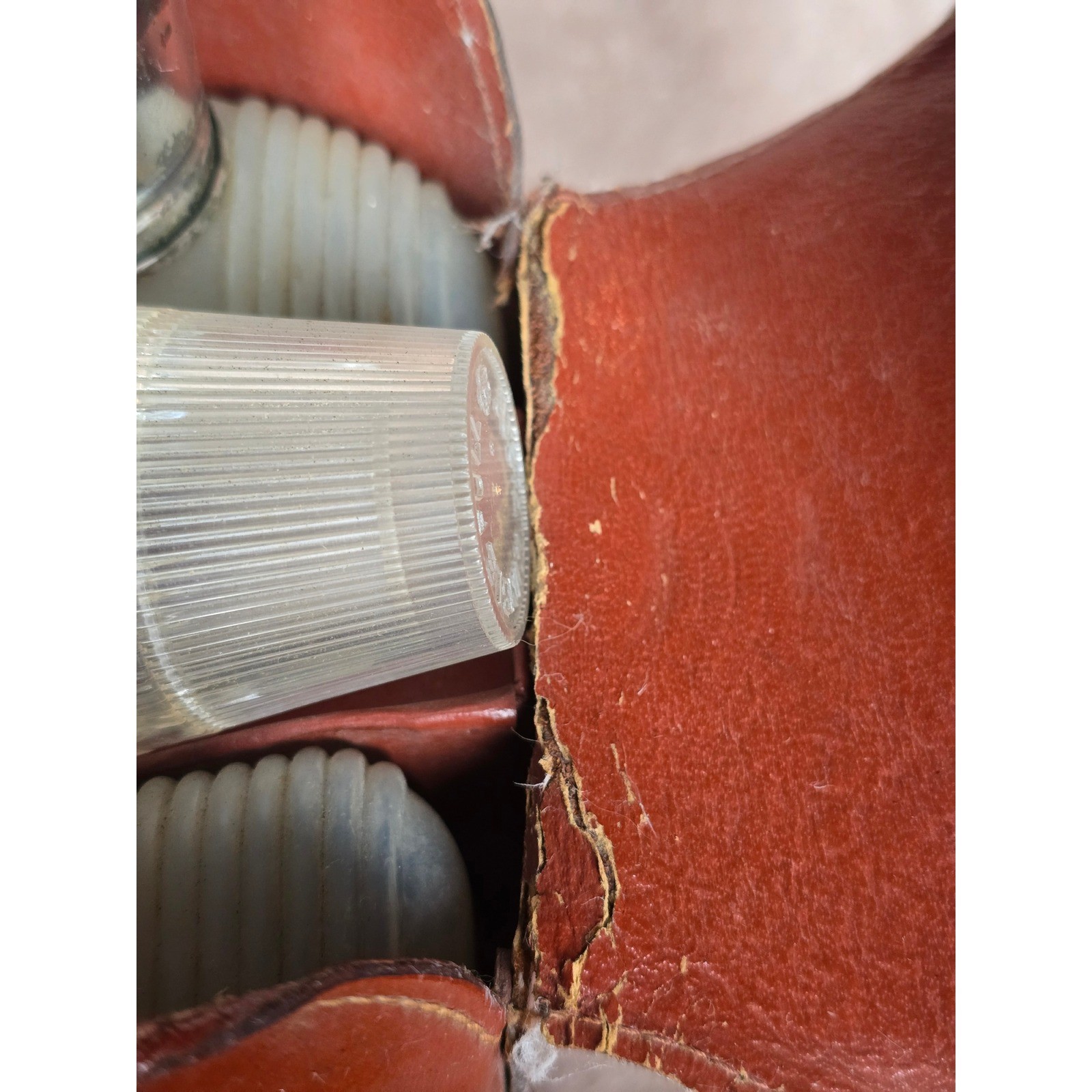 Vintage Leather Travel Flask Set with Case and Cups Cognac Brown Mid Century