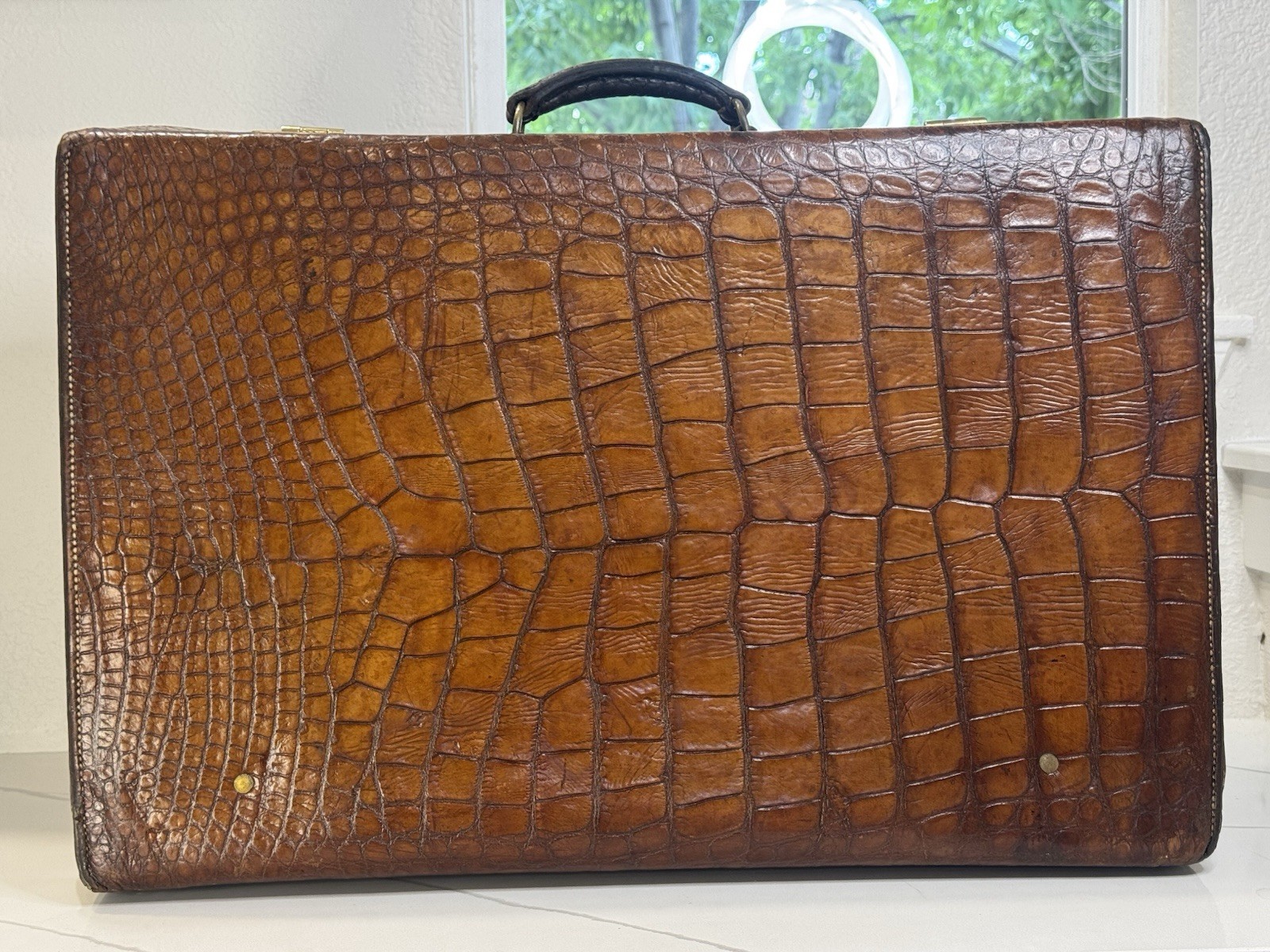 1900s Large Real Crocodile Suitcase