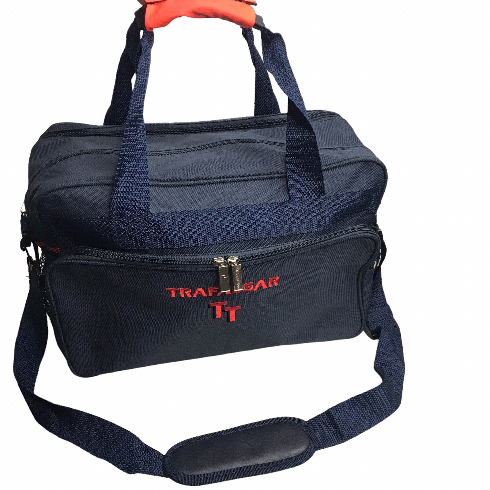 Trafalgar TT Vintage Blue Messenger Travel Carry On Bag Embroidered Soft Side