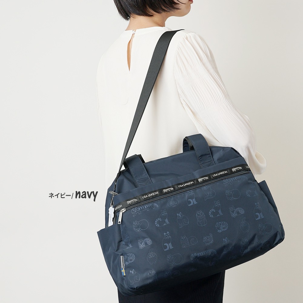Lisa Larson Duffle Bag Sketch Cats Travel Boston Bag Water Repellent Japan Navy