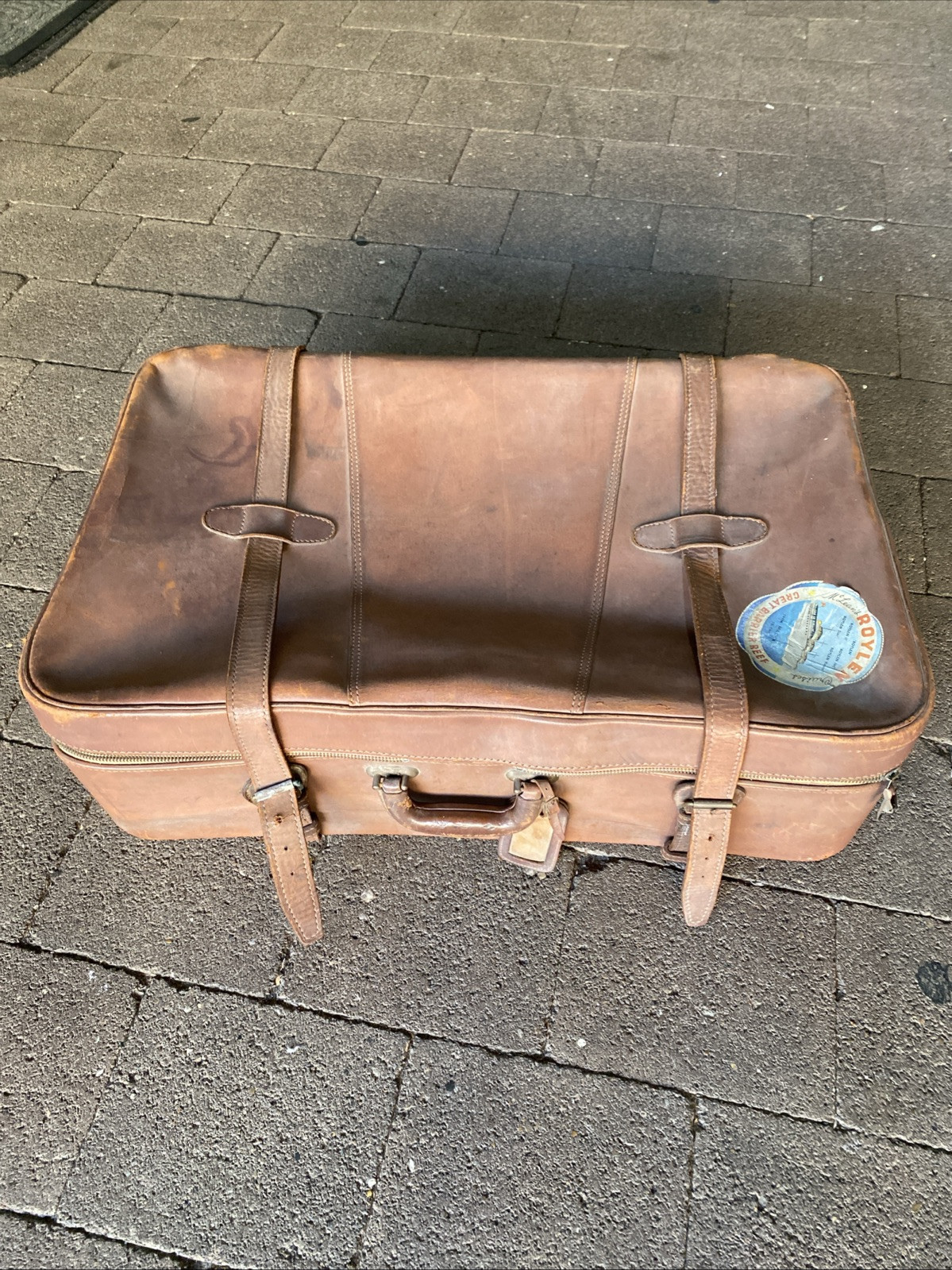 Vintage Genuine Pendragon Leather Suitcase Train Luggage 1950-60 +Labels