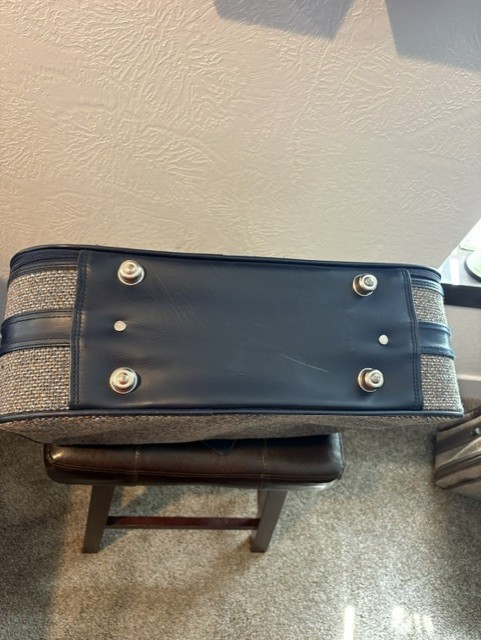 Vintage Leisure Soft-Sided Carry-On Luggage, Grey and Black Tweed Fabric w/Strap